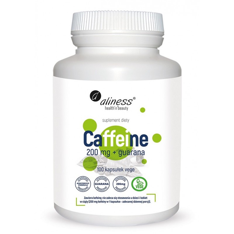Caffeine 200 mg z guaraną 100 kaps. Aliness kofeina bezwodna guarana