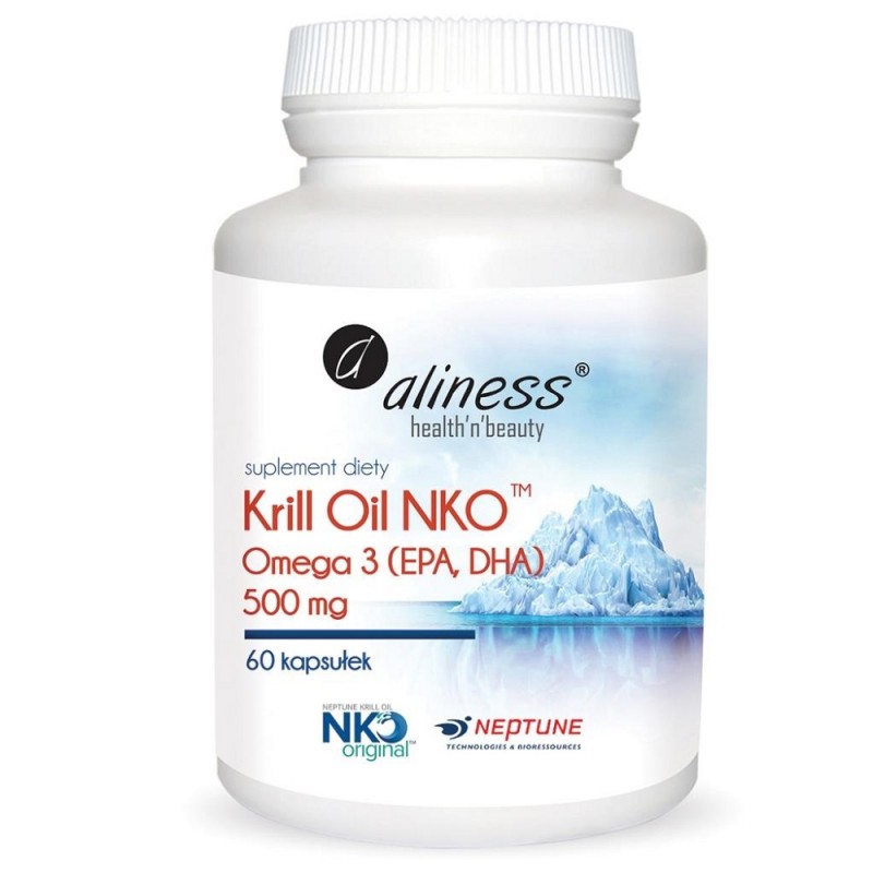 Krill Oil NKO 500mg 60 kapsułek olej z kryla astaksantyna DHA EPA Omega3 Omega6 Omega9 cholina fosfolipidy Aliness