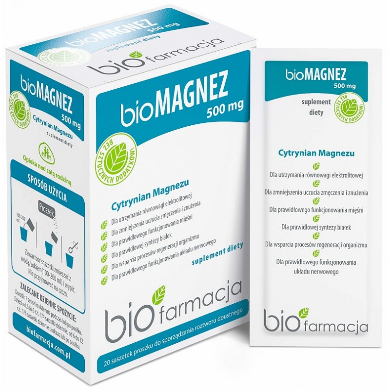 bio Magnez 500mg 20 saszetek bioFarmacja cytrynian magnezu z Morza Martwego