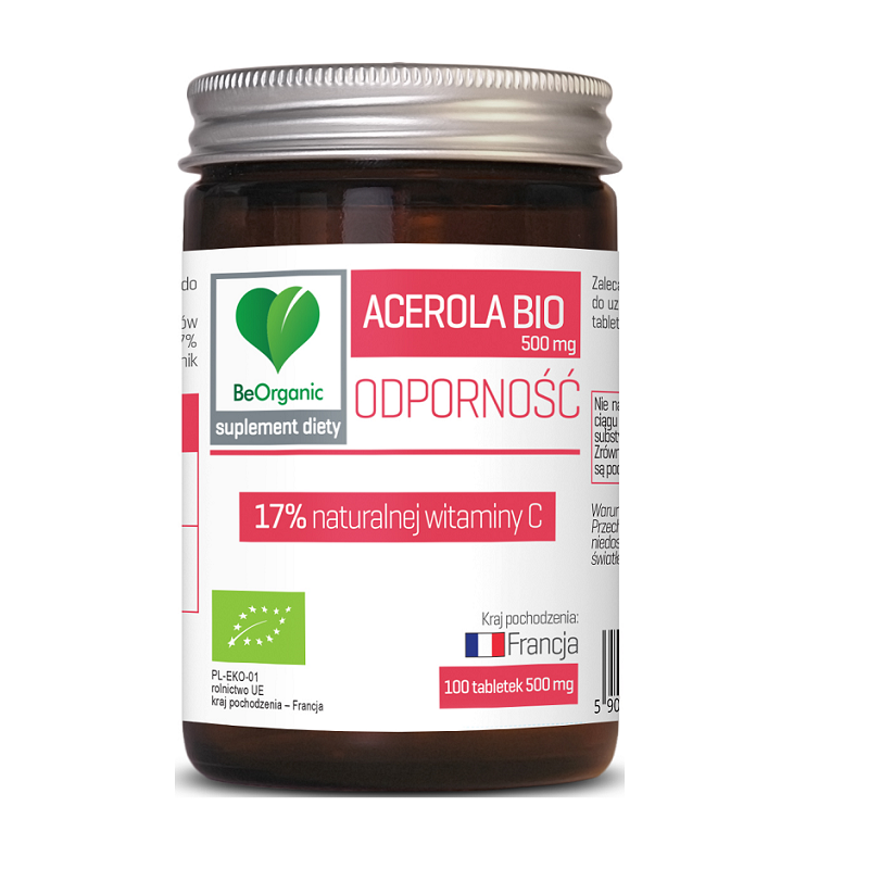 Acerola Bio 500mg 100 tabletek BeOrganic Medicaline witamina C Malpigia granatolistna Malpighia glabra