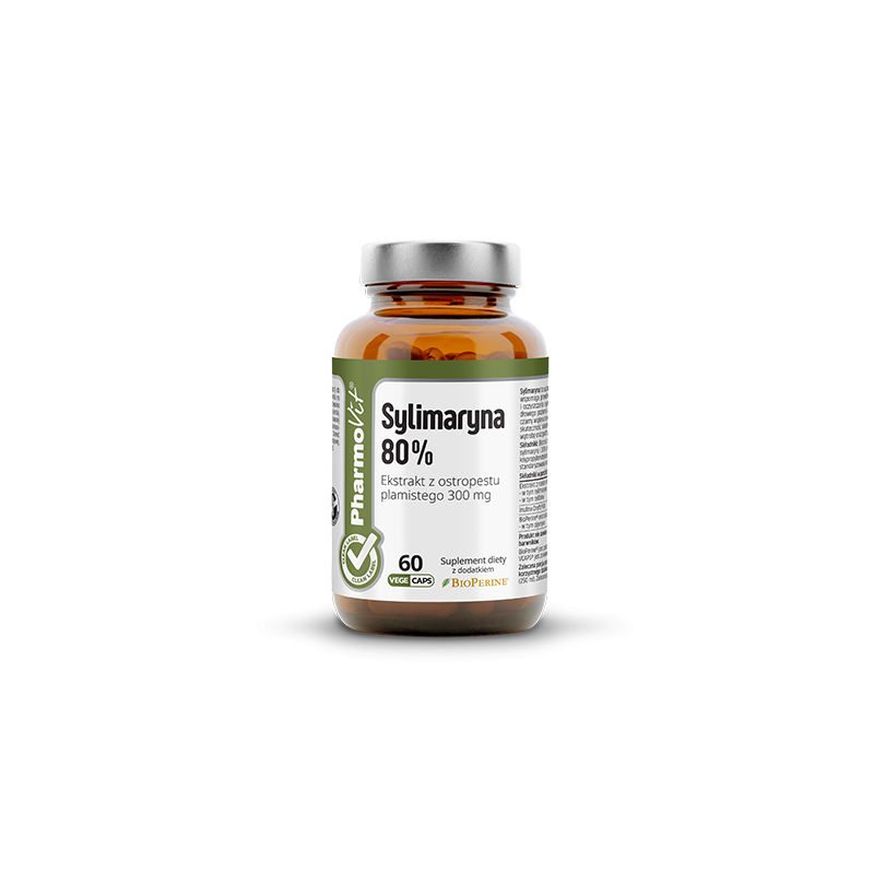 Sylimaryna 80% Ekstrakt z ostropestu plamistego 300 mg 60 kaps. PharmoVit ostropest plamisty Silybum marianum Bio Perine
