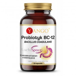 Probiotyk BC-12 - 30 kaps. Yango 12 miliardów bakterii probiotycznych Bacillus coagulans Bakterie probiotyczne LactoSpore
