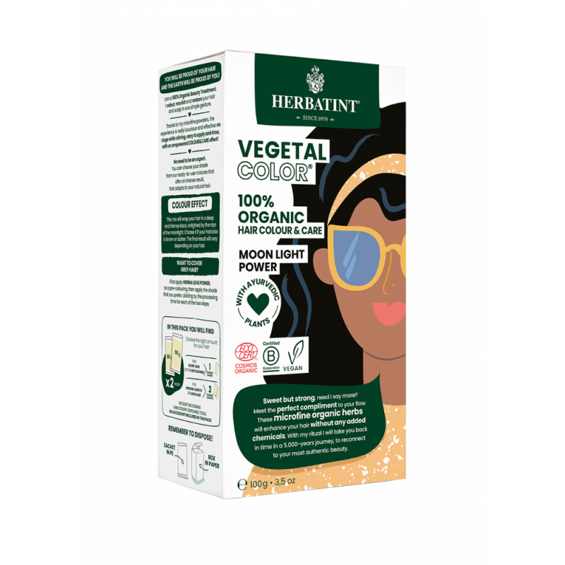 Farba do Włosów Herbatint Vegetal Color 100% ORGANIC Moonlight Power- Intensywny Czarny