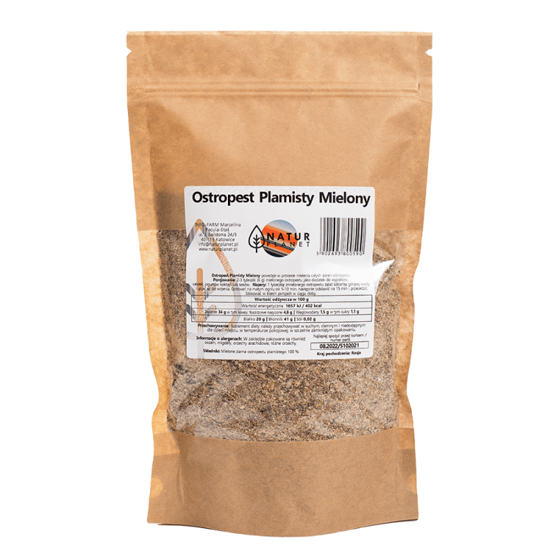 Ostropest plamisty mielony 250g Natur Planet Silybum Marianum (L.) Gaertn