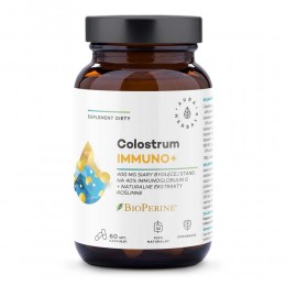 Colostrum Immuno+ 60 kaps. Aura Herbals BioPerine siara bydlęca immunoglobulin G acerola jeżówka balsamowiec