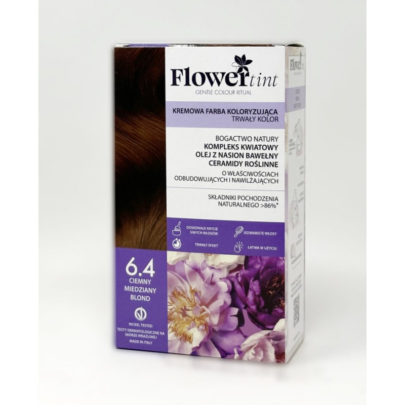 Farba do włosów Ciemny Miedziany Blond 6.4 FlowerTint kremowa farba trwały kolor
