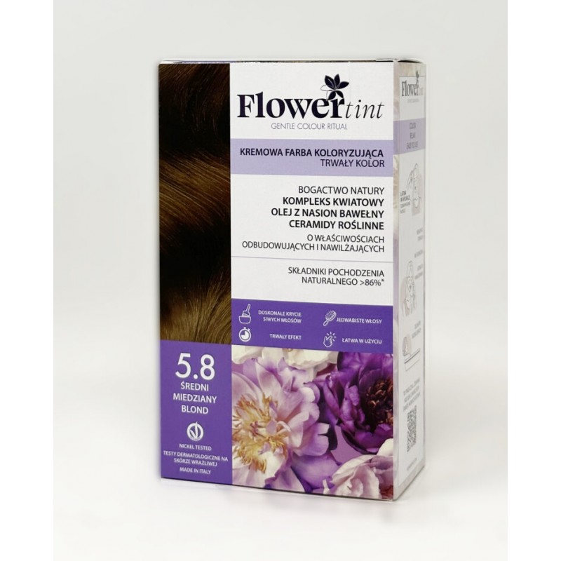 Farba do włosów Jasny Tabakowy Kasztan 5.8 FlowerTint kremowa farba trwały kolor