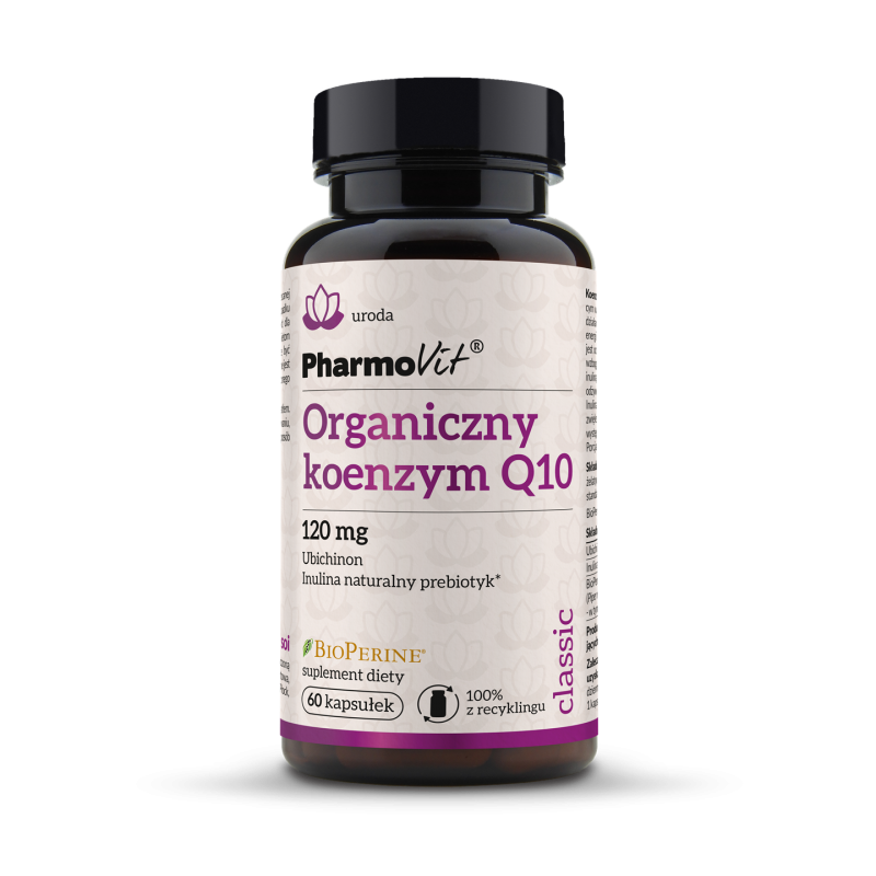 Koenzym Q10 organiczny 120mg 60 kaps. PharmoVit ubichinon lnulina korzenia cykorii prebiotyk bio perine