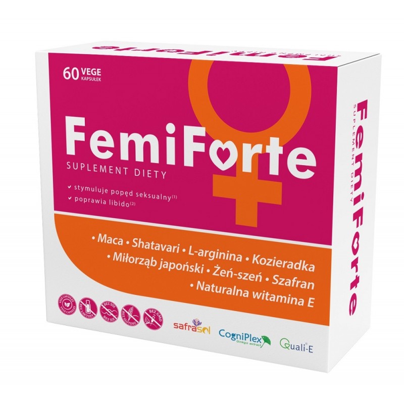 FemiForte 60 kaps. Medicaline maca shatavari l-arginina kozieradka miłorząb żeń-szeń szafran