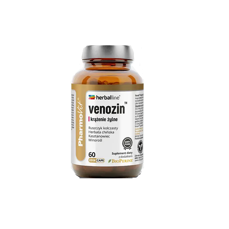 Venozin herballine 60 kaps. PharmoVit krążenie żylne pieprz czarny BioPerine kasztanowiec pestki winogron miłorząb japoński