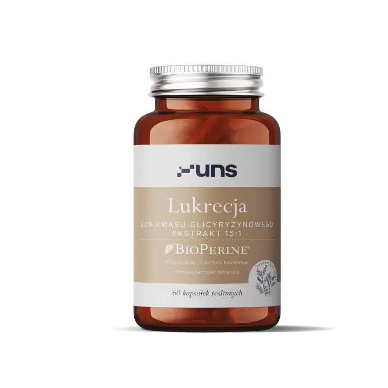 Lukrecja 60 kaps. UNS 20% kwasu glicyryzynowego BioPerine Glycyrrhiza glabra