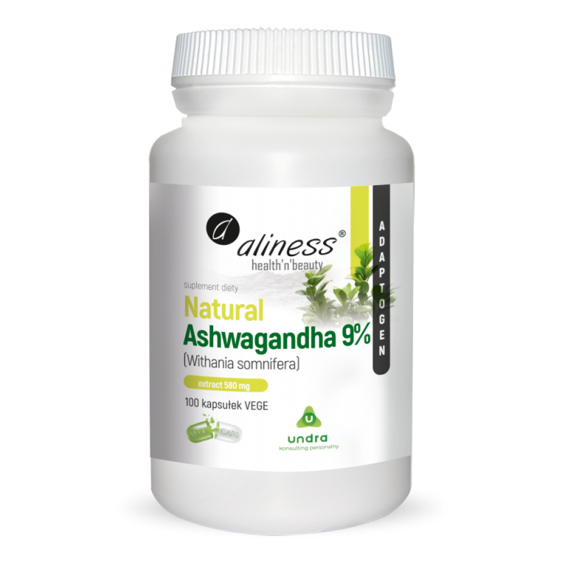 Natural Ashwaganda 580 mg Ekstrakt 9% 100 Vege kapsułek Aliness