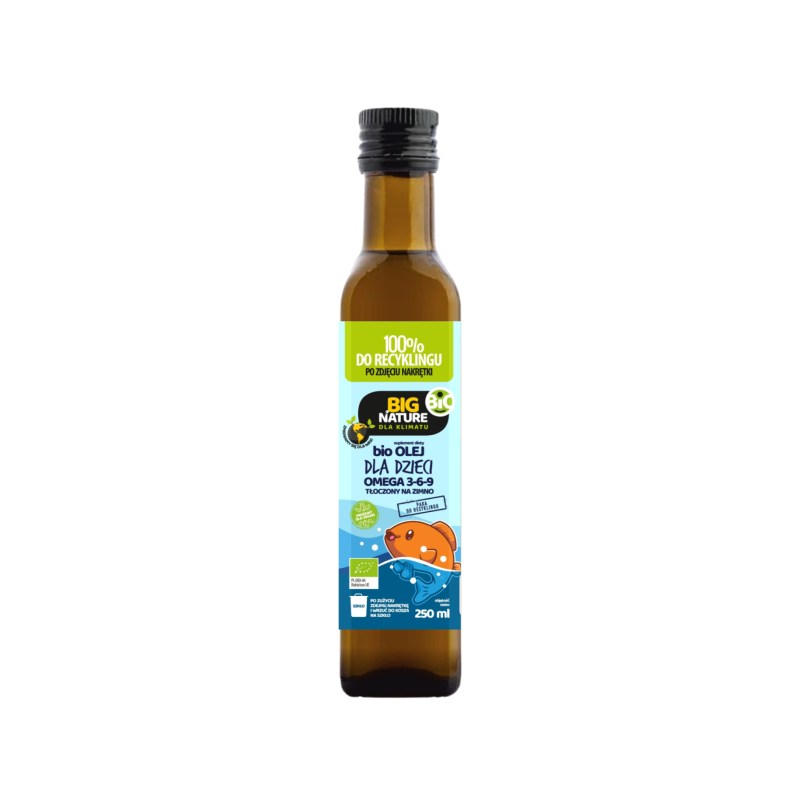 Olej bio dla dzieci Omega 3-6-9 - 250ml Big Nature olej tłoczony na zimno olej rzepakowy olej lniany olej z wiesiołka