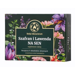 Szafran i Lawenda na Sen 30 kaps. Herbal Monasterium ashwagandha lawenda kozłek lekarski melisa głóg błonnik akacjowy melatonina