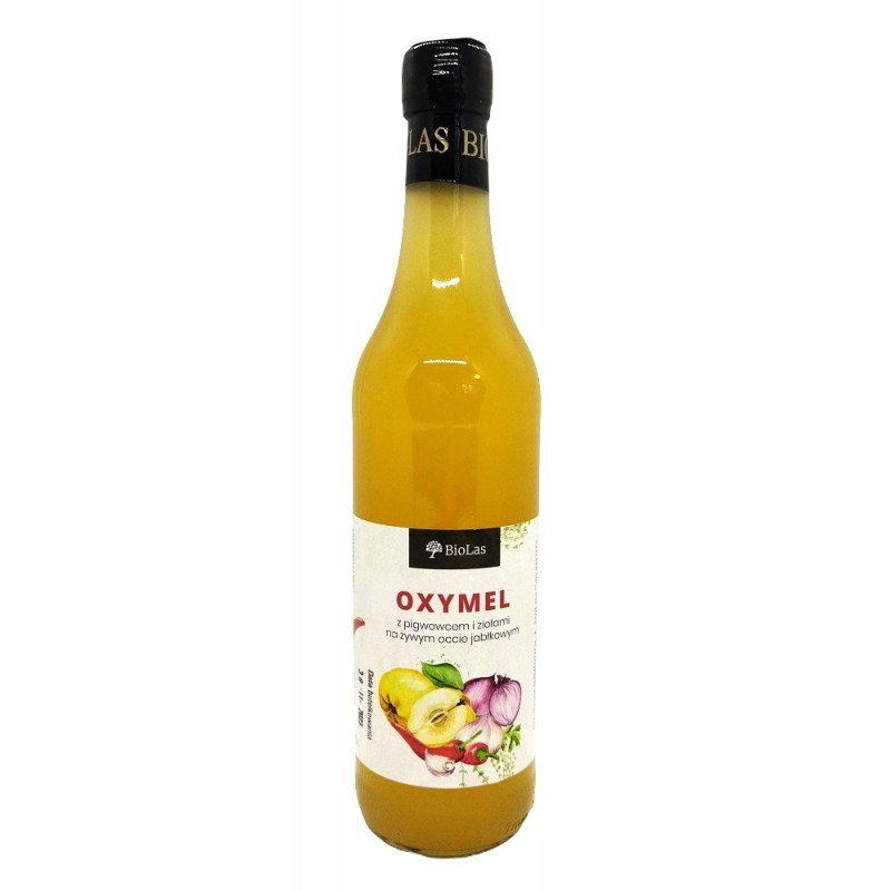 Oxymel 500ml z pigwowcem i ziołami na żywym occie jabłkowym BioLas  Oxymel Oksymel ocet jabłkowy miód czosnek
