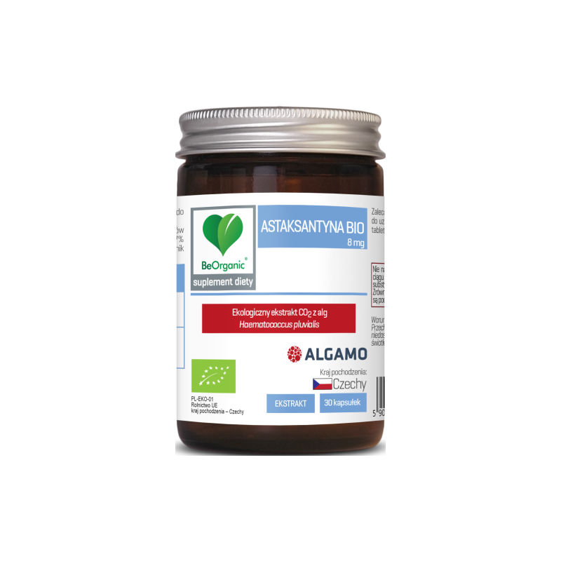 Astaksantyna BIO 8 mg - 30 kaps. BeOrganic Medicaline ekologiczny ekstrakt z alg  Haematococcus pluvialis