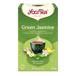 Yogi Tea Green Jasmine zielona jaśminowa 17 sasz. Ajurwedyjska herbata z zieloną herbatą jaśminową imbirem skórką cytrynową bio