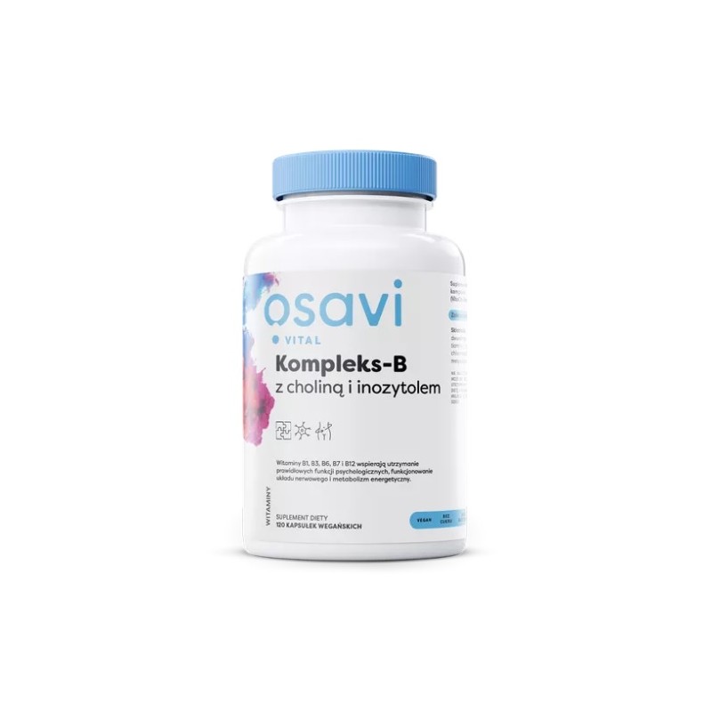 Kompleks-B z choliną inozytolem 120 kaps. Osavi tiamina ryboflawina niacyna kwas foliowy biotyna