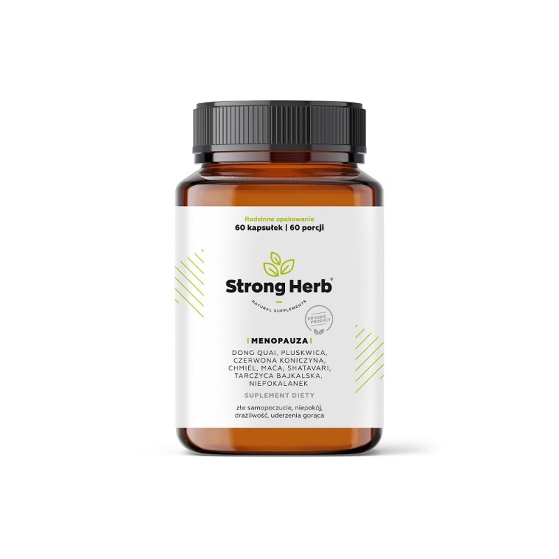 Menopauza 60 kaps. Strong Herb dong quai pluskwica groniasta czerwona koniczyna chmiel maca shatavari tarczyca niepokalanek