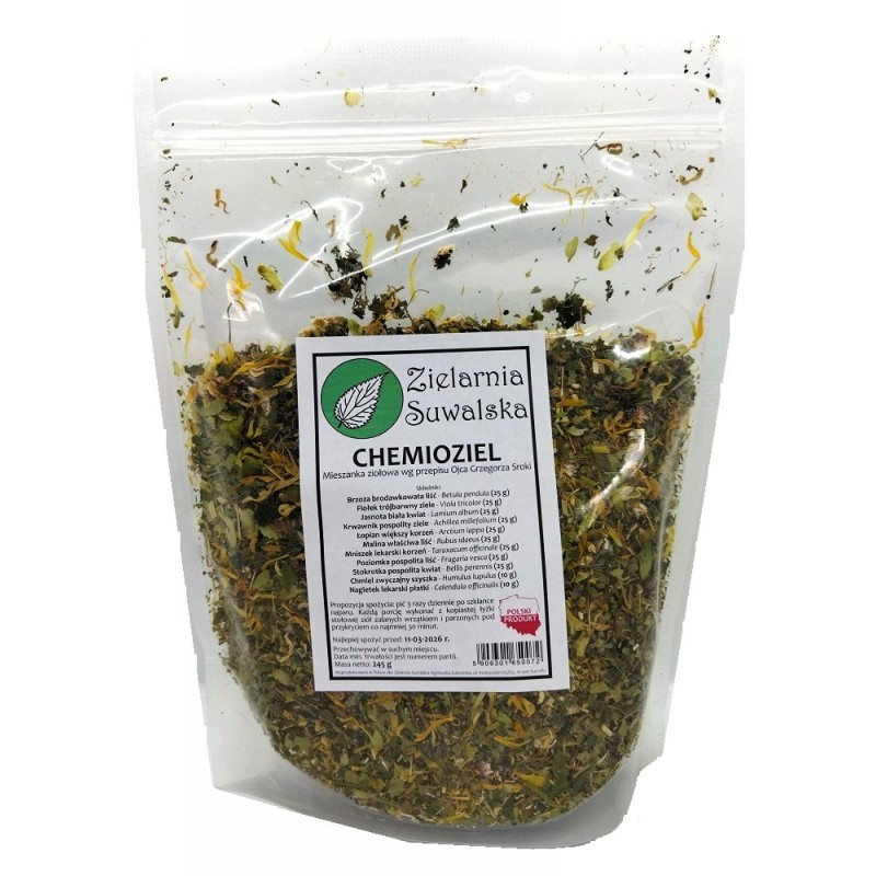 Zioła Chemioziel 245g mieszanka ziołowa wg przepisu Ojca Grzegorza Sroki Zielarnia Suwalska Brzoza  Fiołek Jasnota biała