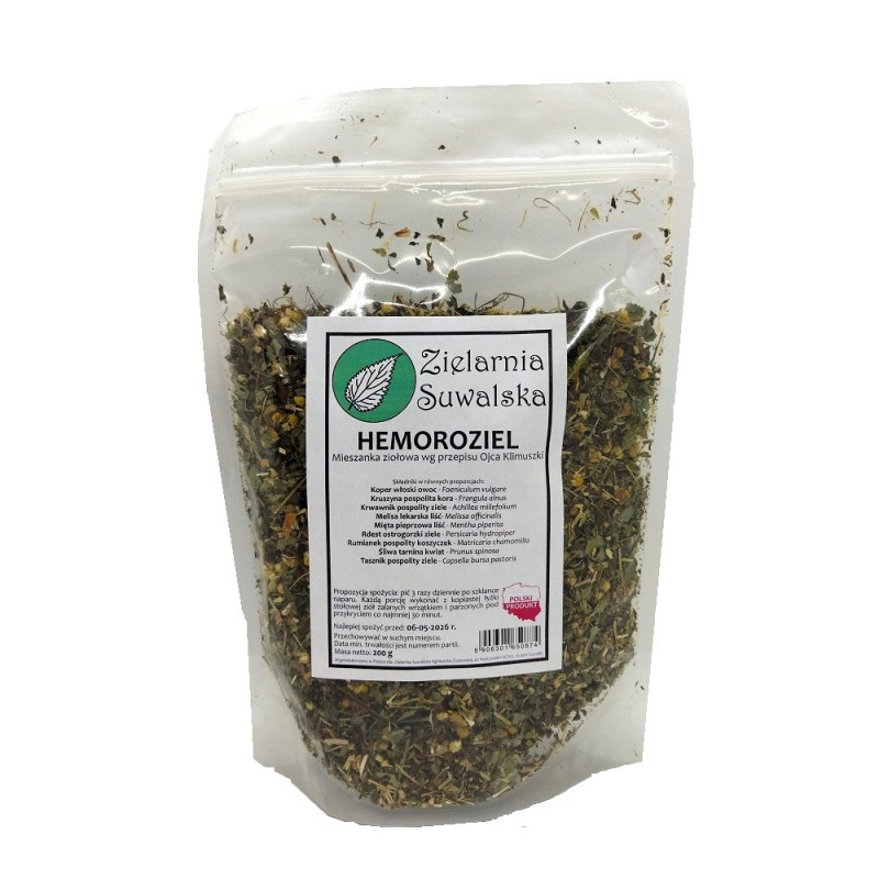 Zioła Hemoroziel 200g Zielarnia Suwalska Mieszanka ziołowa wg przepisu Ojca Klimuszki Koper włoski Kruszyna pospolita Krwawnik