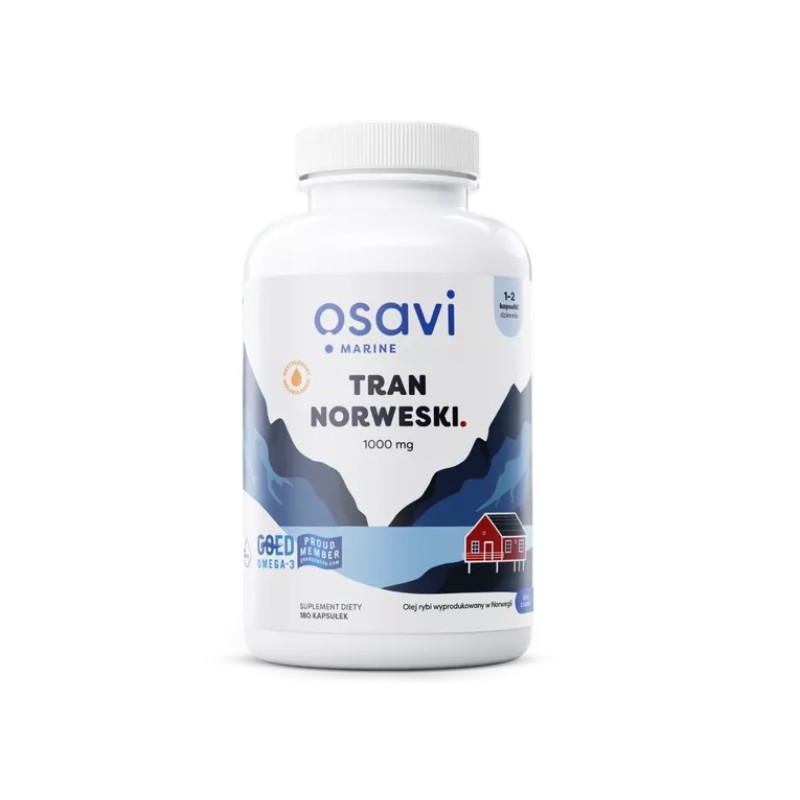 Tran norweski 60 kaps. Osavi olej z wątroby dorsza omega-3 Kwas EPA DHA palmitynian retinylu cholekalcyferol