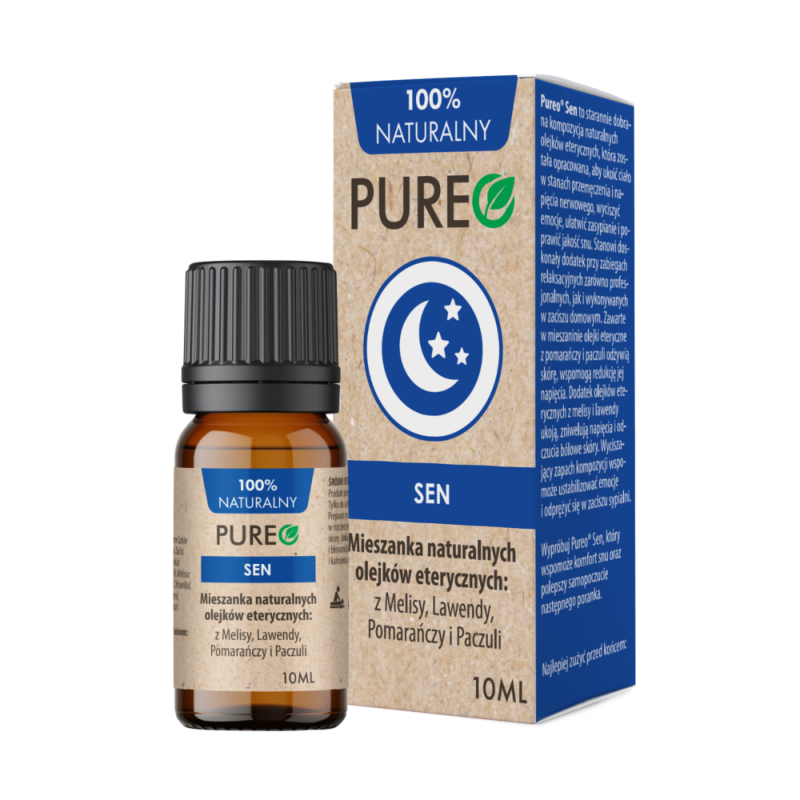 Olejek eteryczny Sen 10ml Pureo mieszanka naturalnych olejków eterycznych z melisy lawendy pomarańczy paczuli Lavandula Melissa