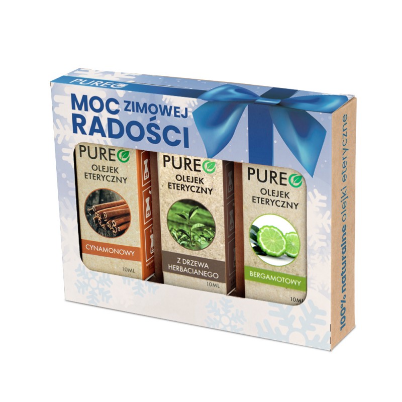Moc Zimowej Radości Zestaw olejków eterycznych 3x10ml Pureo bergamotowy z drzewa herbacianego cynamonowy