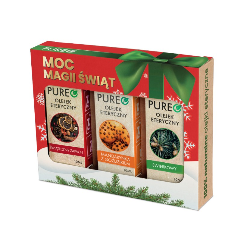 Moc Magii Świąt Zestaw olejków eterycznych 3x10ml Pureo świąteczny zapach mandarynka z goździkiem świerkowy