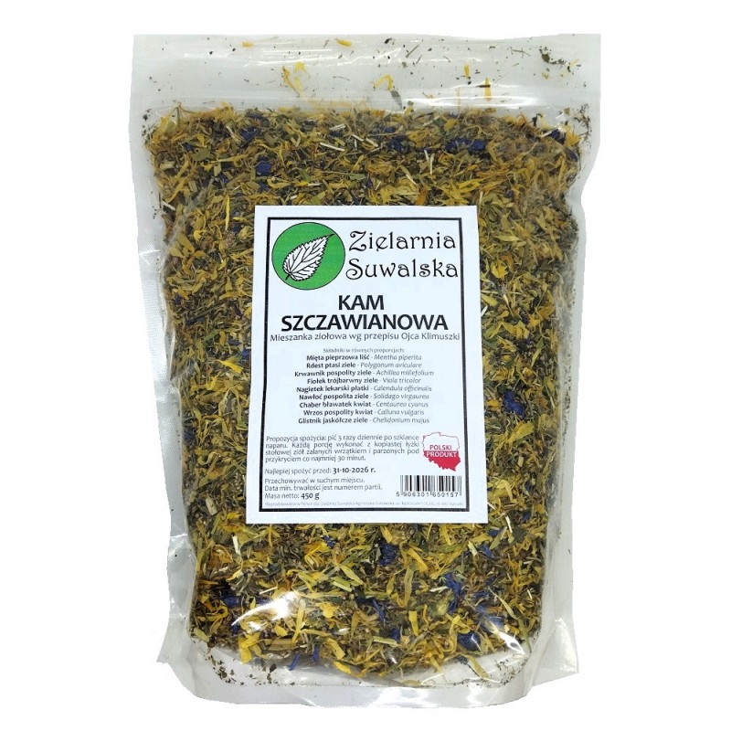 Zioła Kam szczawianowa 450g mieszanka ziołowa wg przepisu Ojca Klimuszki Zielarnia Suwalska Mięta pieprzowa Rdest