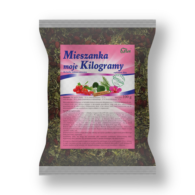 Mieszanka Moje Kilogramy 100g Flos herbatka ziołowo-owocowa liść morwy białej berberys skrzyp kora cynamonowca hibiskus