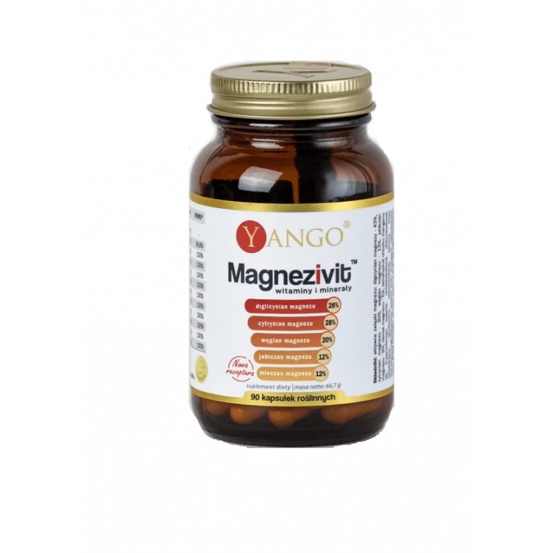 Magnezivit 90 kaps. Yango diglicynian cytrynian węglan jabłczan mleczan magnezu selen cholekalcyferol tiamina