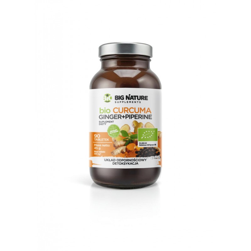 Curcuma Ginger + Piperine Bio 90 tabl. Big Nature kurkuma curcuma longa imbir zingiber  piper nigrum
