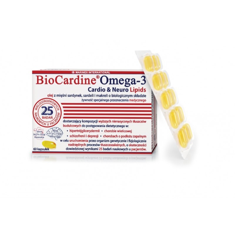 Bio Cardine Omega-3 Cardio & Neuro 60 kaps. żywność sprcjalnego przeznaczenia medycznego Omega-3 EPA DHA trójglicerydy