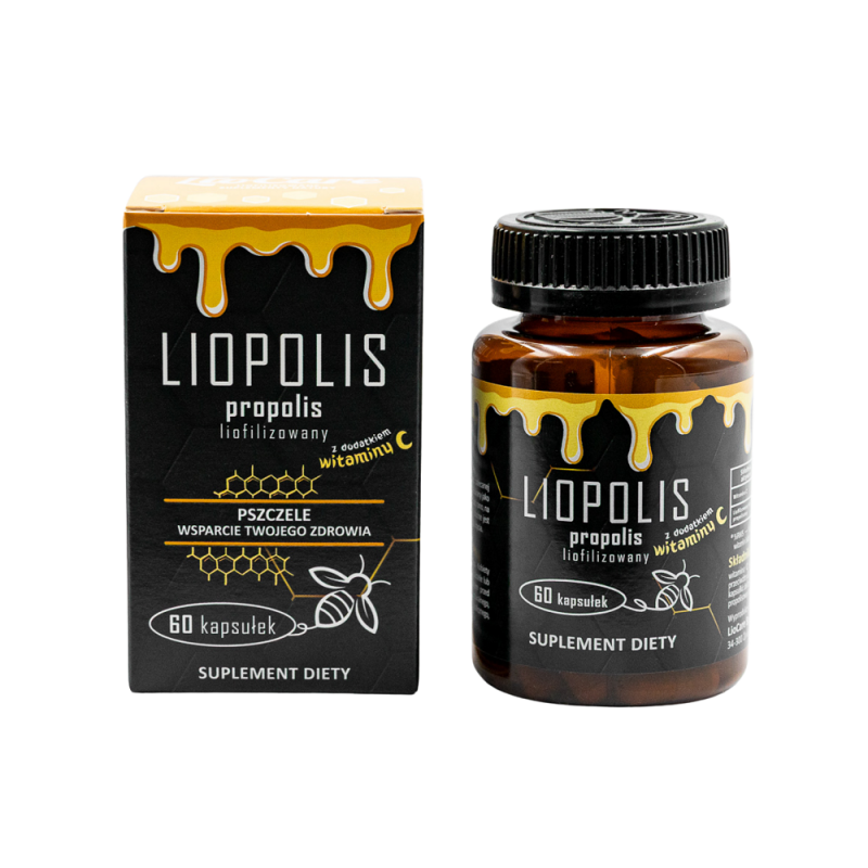 Liopolis - propolis liofilizowany z witaminą C 60 kaps. Lio-Care ekstrakt propolisowy kwas l-askorbinowy