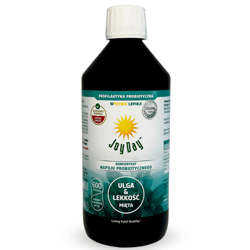 Joy Day Mięta 500ml koncentrat napoju probiotycznego Living Food Lactobacillus rhamnosus GG Bifidobacterium breve BL
