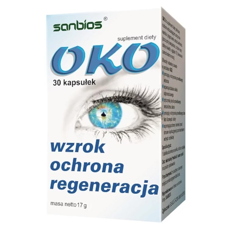 OKO 30 kaps. Sanbios borówka drożdże piwowarskie luteina cynk witamina E zeaksantyna