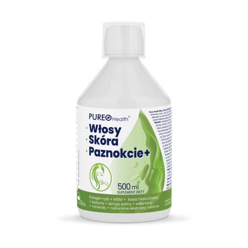 Włosy Skóra Paznokcie+ 500ml Pureo Health kolagen rybi MSM kwas hialuronowy biotyna skrzyp polny