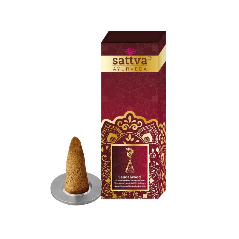 Kadzidła stożkowe Sandalwood 10 szt. w opakowaniu Sattva Ayurveda