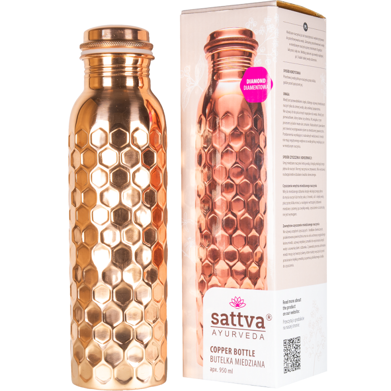 Miedziana butelka diamentowa na wodę 950ml Sattva Ayurveda