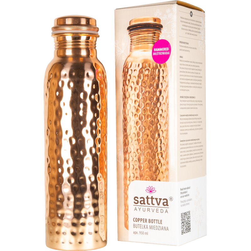 Miedziana butelka młotkowana na wodę 950ml  Sattva Ayurveda