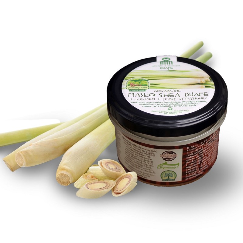 Masło Shea z olejkiem z trawy cytrynowej 100g Duafe Butyrospermum Parkii Butter Cymbopogon Flexuosus Herb Oil