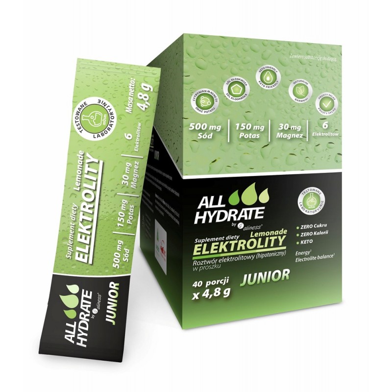 Elektrolity Lemoniade Junior 40 sasz. AllHydrate Aliness sód potas magnez wapń