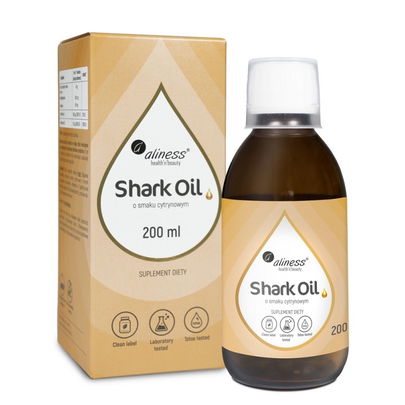 Shark Oil o smaku cytrynowym 100 ml Aliness olej z wątroby rekina alkiloglicerole skwalen