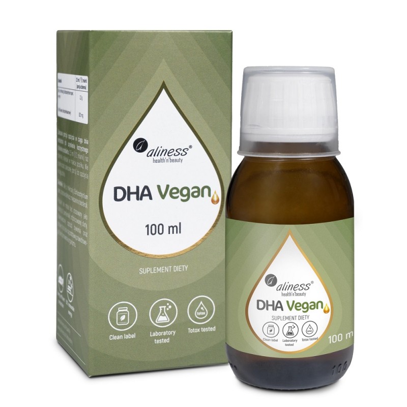 DHA Vegan 100 ml Aliness olej z mikroalg Schizochytrium spec. DHA kwas dokozaheksaenowy