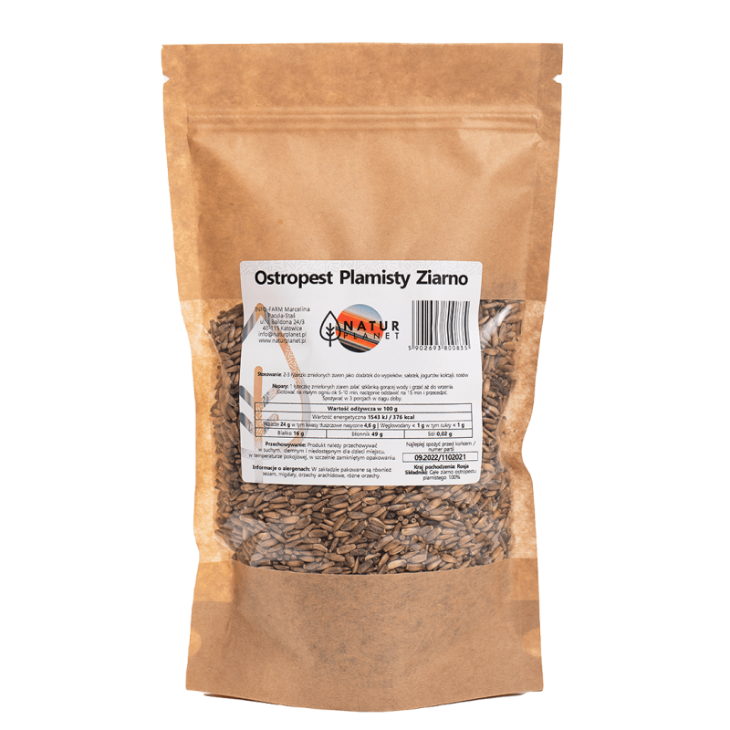Ostropest plamisty ziarno 250g Natur Planet Silybum Marianum (L.) Gaertn