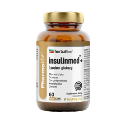 Insulinmed+ herballine 60 kaps. PharmoVit poziom glukozy czarny pieprz BioPerine Morwa biała chrom cynamonowiec gumar