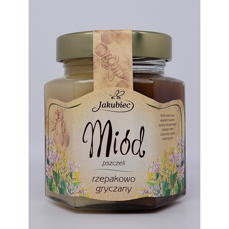 Miód rzepakowo-gryczany 420 g Jakubiec miód nektarowy miód gryczany miód rzepakowy